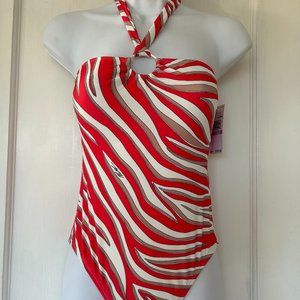 MICHAEL Michael KORS Coral one-piece halter swimsuit, size 6, NWT